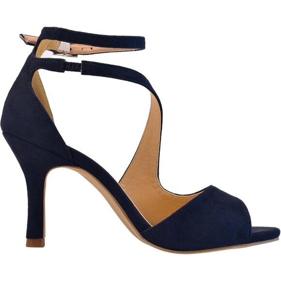 Elegantpark Women Blue Satin Cross Strappy Peep Toe High Heels Sandals Shoes - Picture 6 of 9